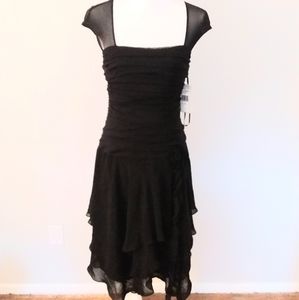 NWT Sangria Black Chiffon Layered Dress with Tier Drop Hem